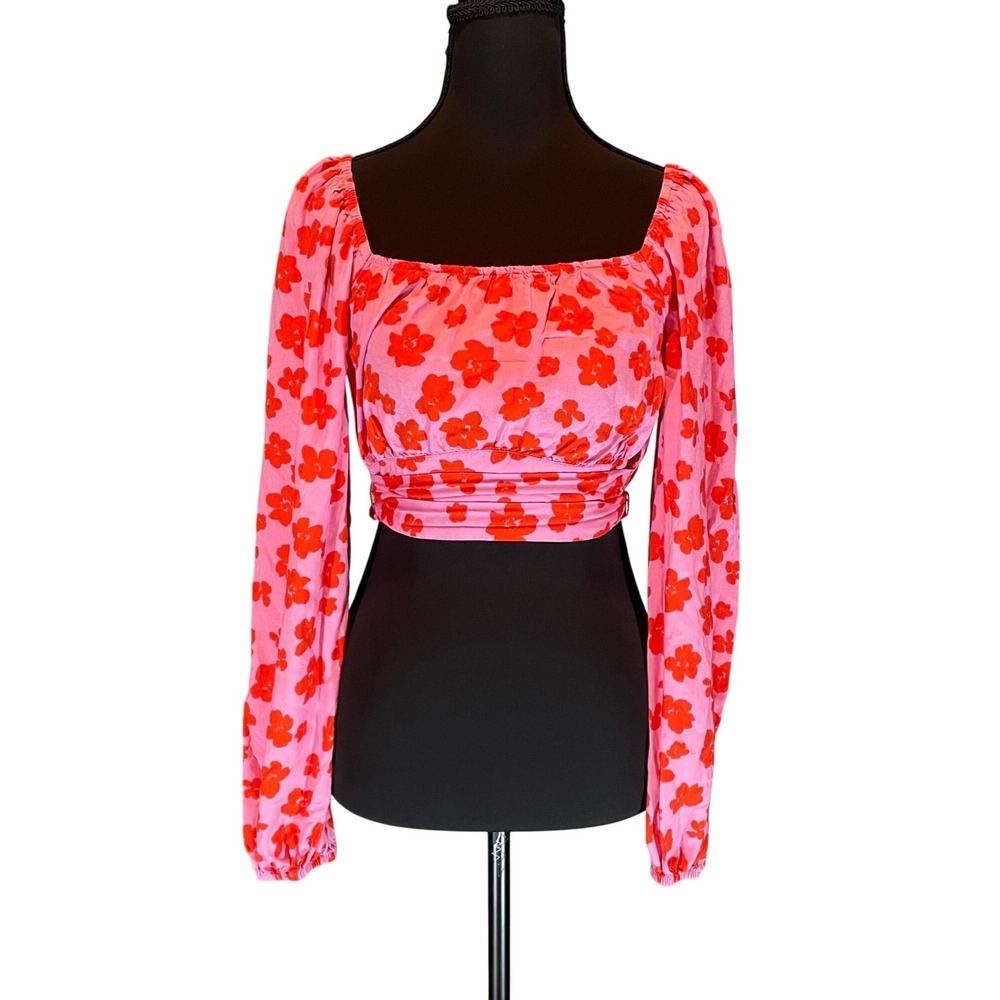 Sanctuary Going Solo XS Pink Square Neck Tie Back Crop Top Coquette Romantic